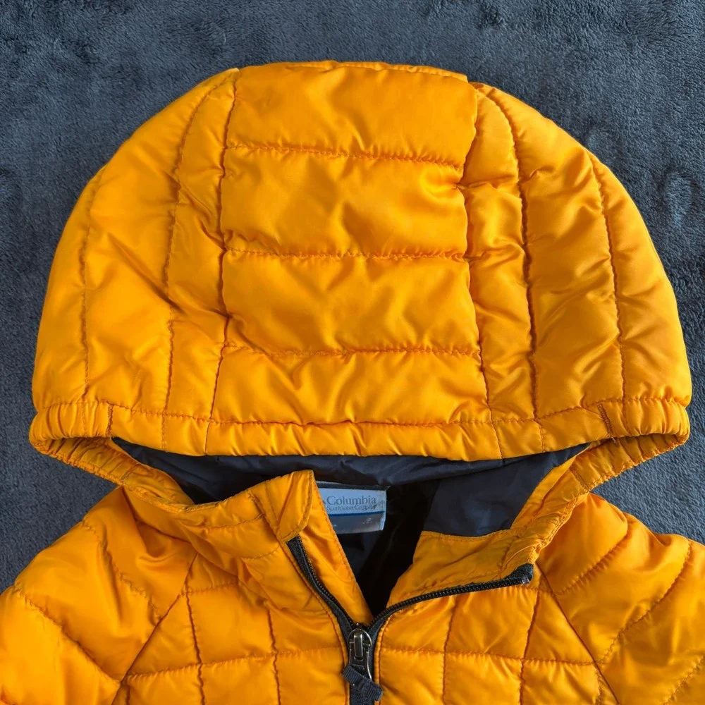 Columbia Kids Polyester Puffer Jacket Hooded Gorpcore S 8 Orange Gray